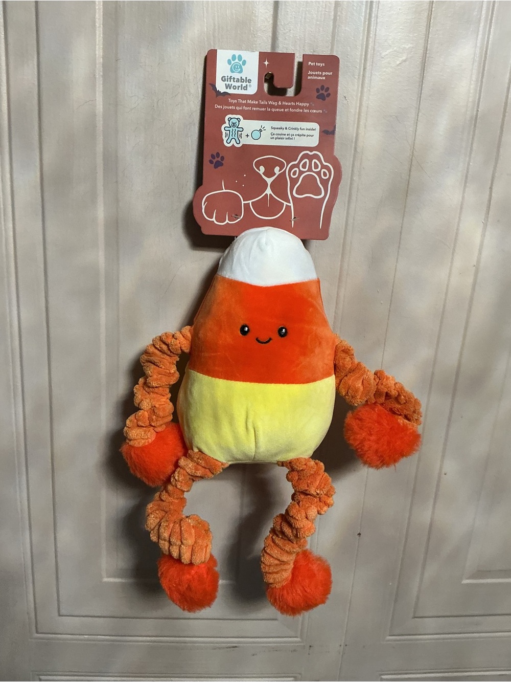 Giftable World Extended Halloween Candy Corn 14”Arms And Legs Dog Toy Squeaker